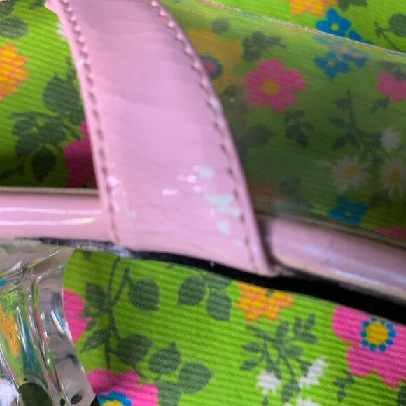 Vintage Pierre Dumas Pink Floral Clear Unique Chunky Heel Mule Sandal Size 7.5 - Picture 15 of 15